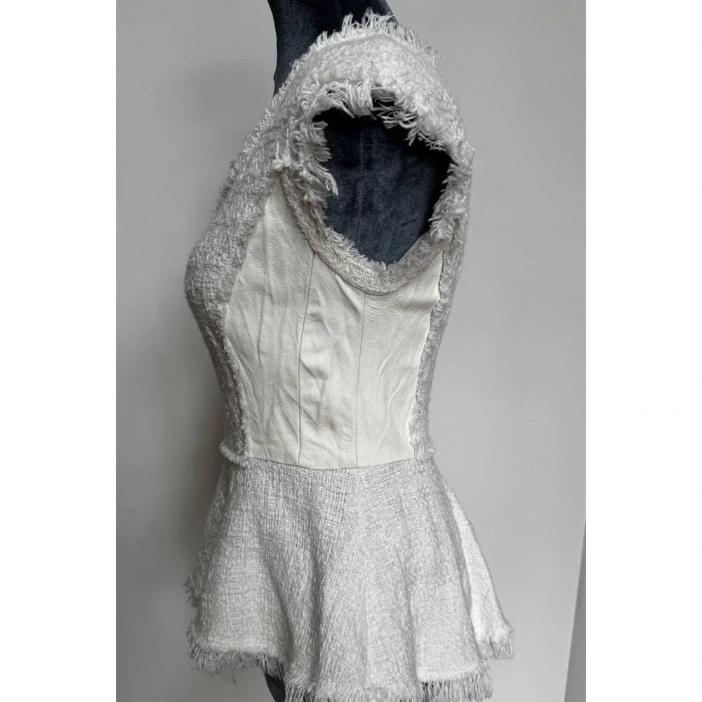 Rebecca Taylor Blouse 4 Tweed Leather‎ Peplum Coquette Old Money Luxury $350 - Picture 10 of 16